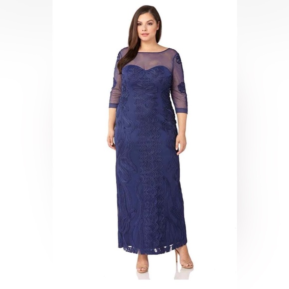 JS Collections Navy Long Sleeve Lace Maxi Evening Dress Gown Size 20W - Picture 12 of 15